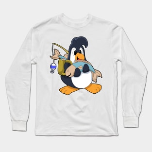 Penguin as Angler with Fish Long Sleeve T-Shirt